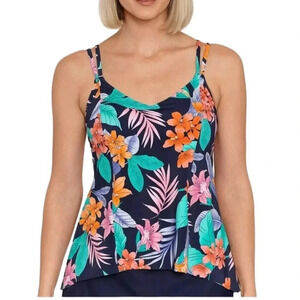 Swim Solutions Havanna Nights Bust Support Tankini Swim Top Size 12 Navy NWT